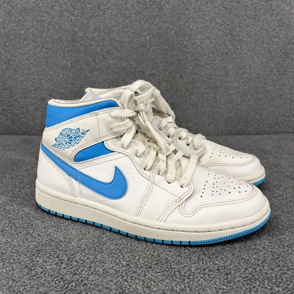 Air Jordan 1 Mid Shoes Womens Size 7‎ White Blue UNC BQ6472-114 Retro Basketball